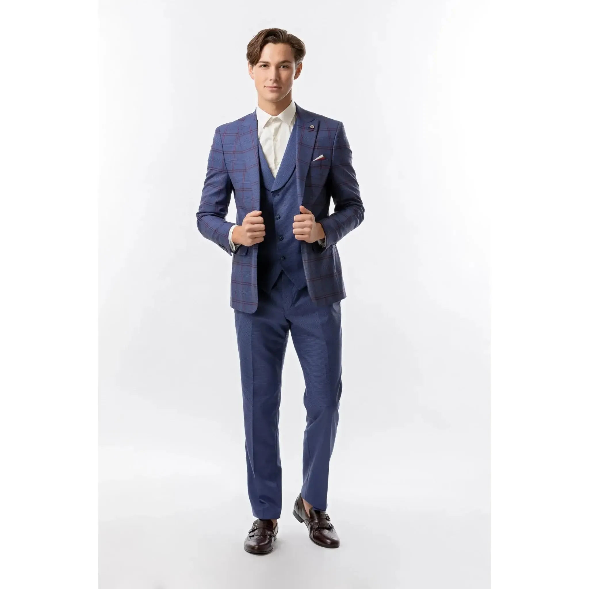 Slim Fit Blazer Dark Blue and Red Windowpane