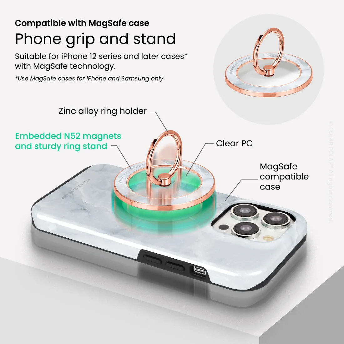 Snow Mountain - Rose Gold MagSafe Phone Grip and Ring Holder Stand