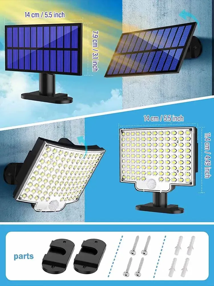 Solar LED Outdoor Light with Motion Sensor Waterproof Floodlight Remote Control 3 Modes for Patio Garage Backyard with 106 LED Lights