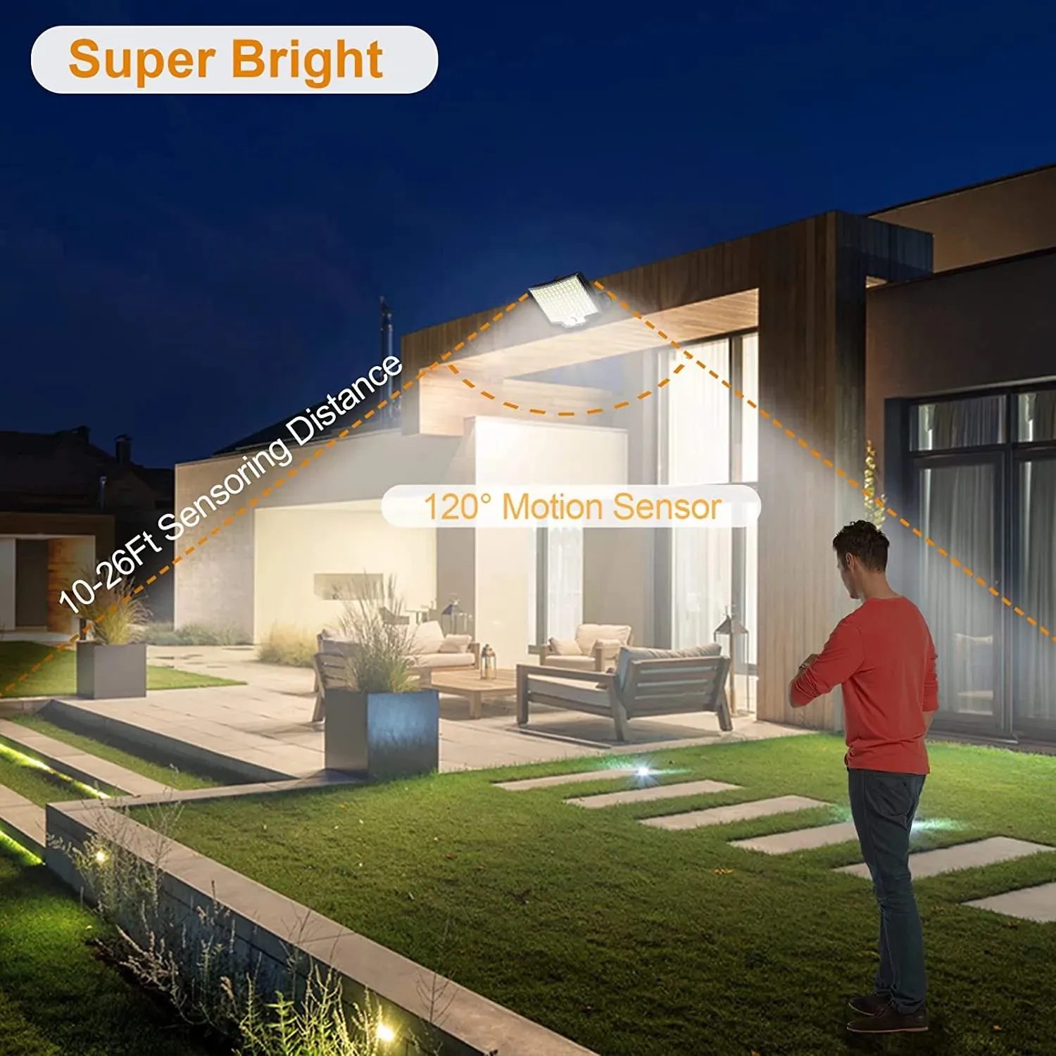 Solar LED Outdoor Light with Motion Sensor Waterproof Floodlight Remote Control 3 Modes for Patio Garage Backyard with 106 LED Lights