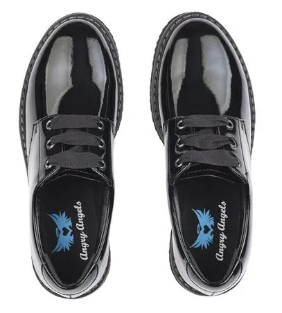 Start Rite Angry Angels Impact - Black Patent Leather Lace Up School Shoe - WIDE FIT