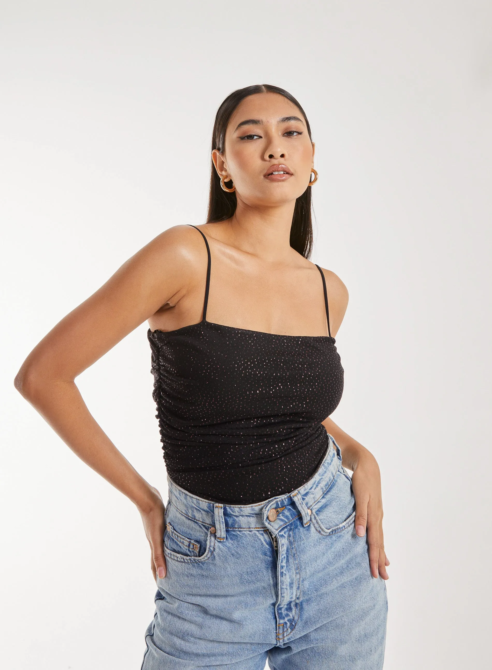 Strappy Sparkle Mesh Bodysuit