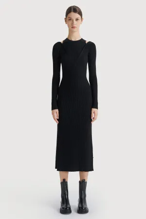Stylish Shoulder Cut-Out Knit Dress in Black