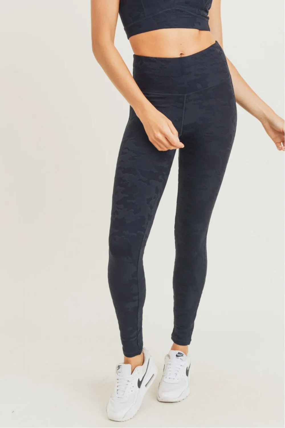 Textured Camo Black Full Length Leggings
