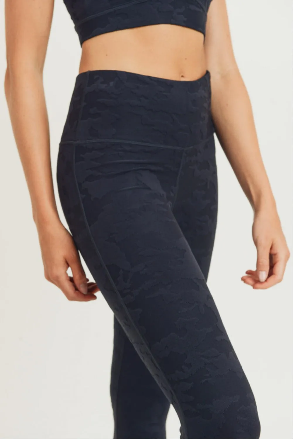 Textured Camo Black Full Length Leggings