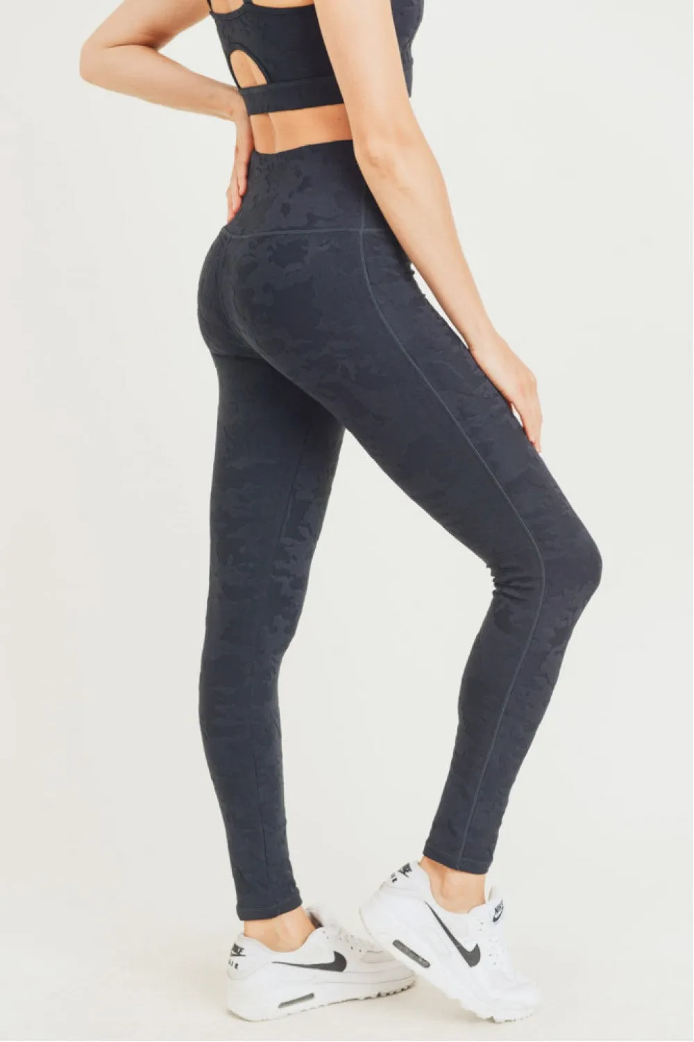 Textured Camo Black Full Length Leggings
