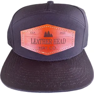 The Leather Head Hat Co leather patch hat 7 panel black hydro mesh waterproof snapback hat cap