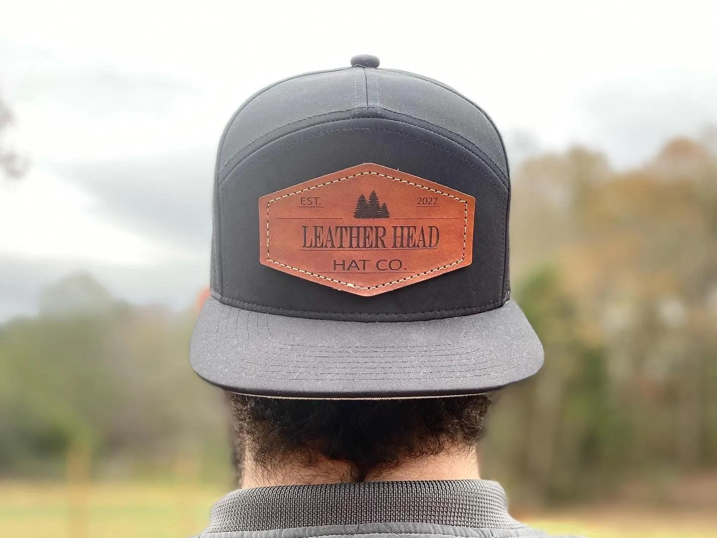 The Leather Head Hat Co leather patch hat 7 panel black hydro mesh waterproof snapback hat cap