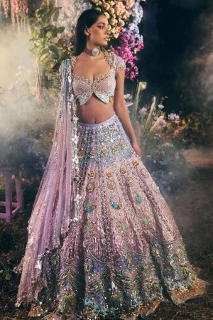 TITANIA - LILAC & BLUE APPLIQUE BUTTERFLY LEHENGA SET