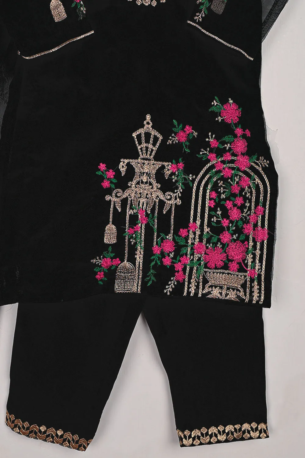 TKF-106-Black - Kids 3Pc Ready to Wear Organza Formal Embroidered Dress