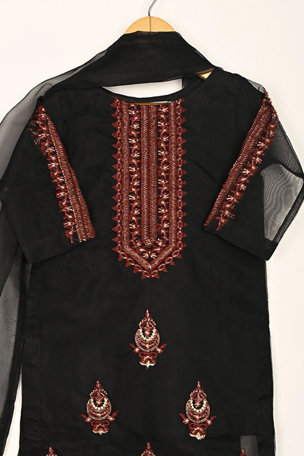 TKF-120-Black- Kids 3Pc Organza Embroidered Formal Dress