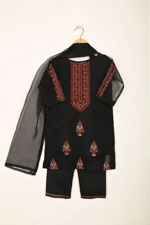TKF-120-Black- Kids 3Pc Organza Embroidered Formal Dress