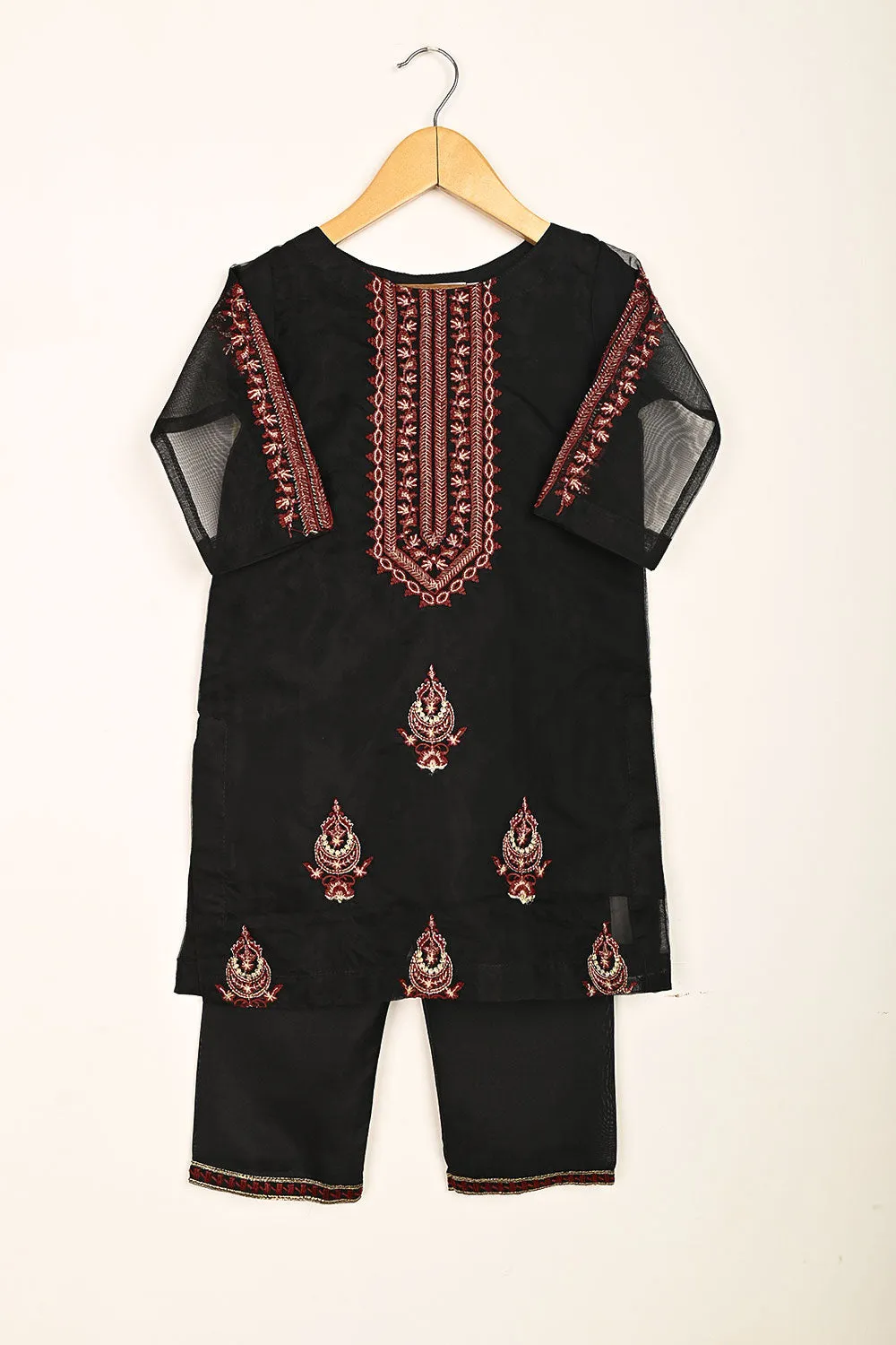TKF-120-Black- Kids 3Pc Organza Embroidered Formal Dress