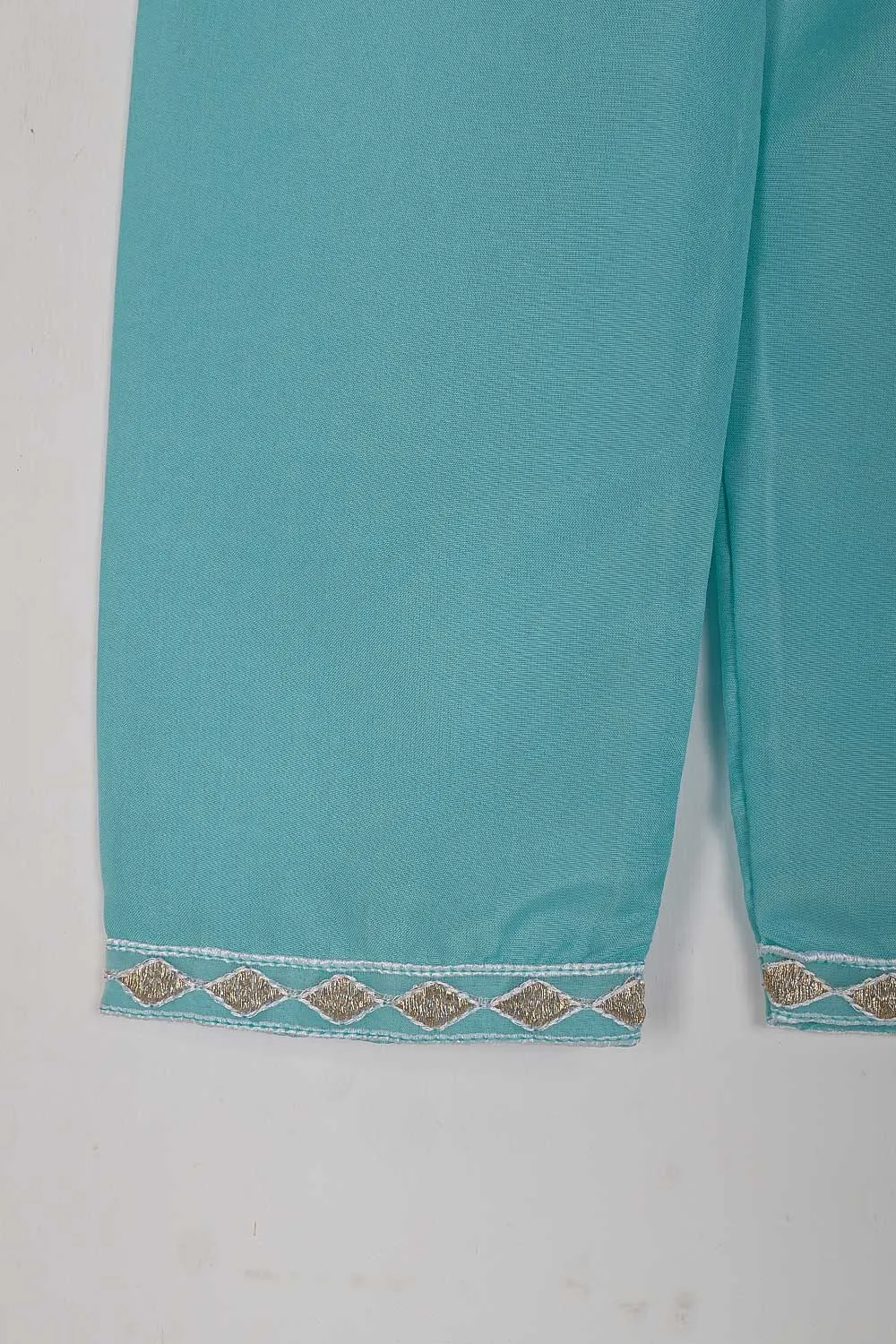 TKF-24A-SKY BLUE - Kids 3Pc Organza Formal Embroidered Dress With Malai Trouser