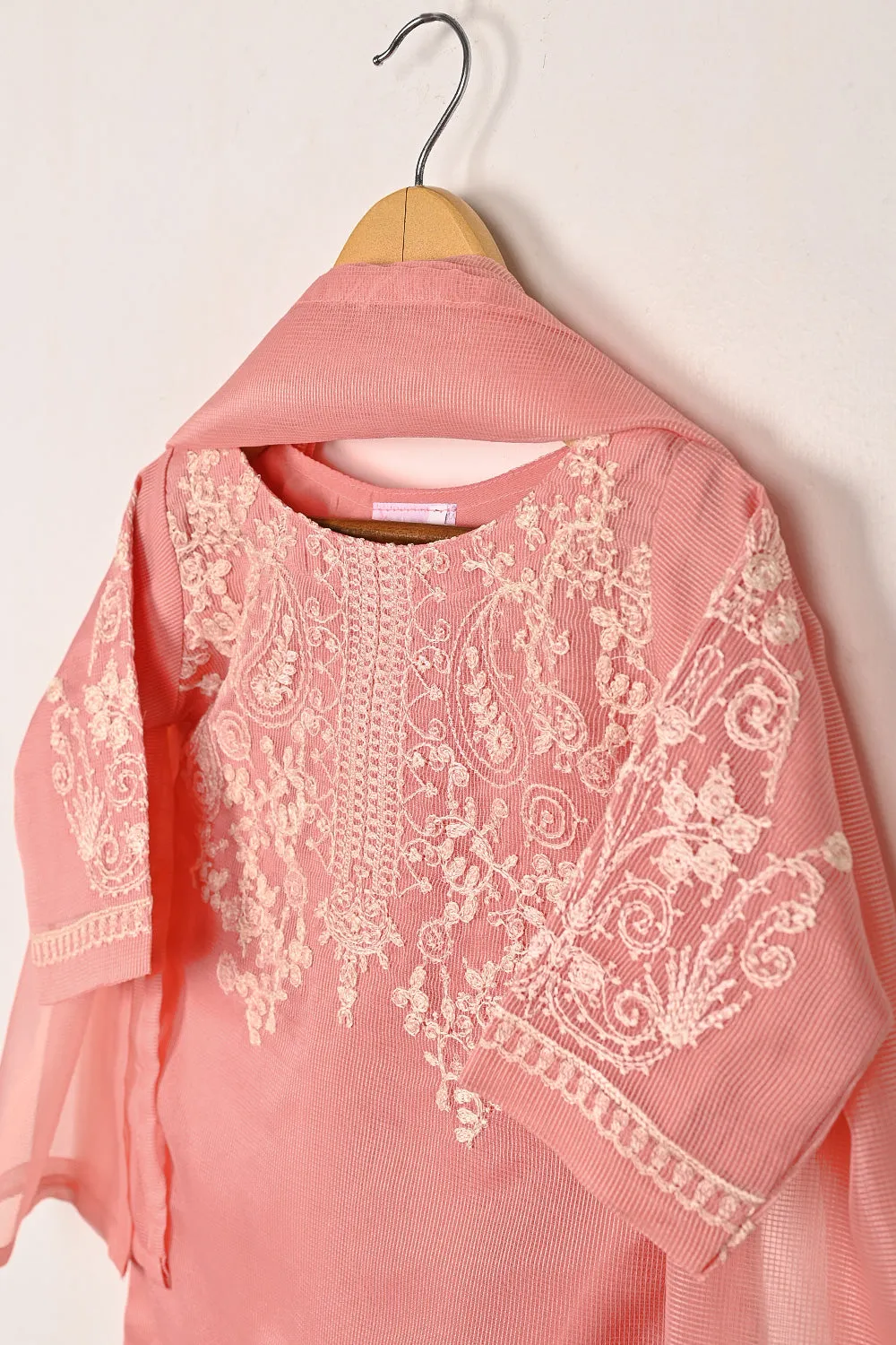 TKF-304-Peach - Kids 3Pc Ready to Wear Javeria Net Embroidered Formal Dress