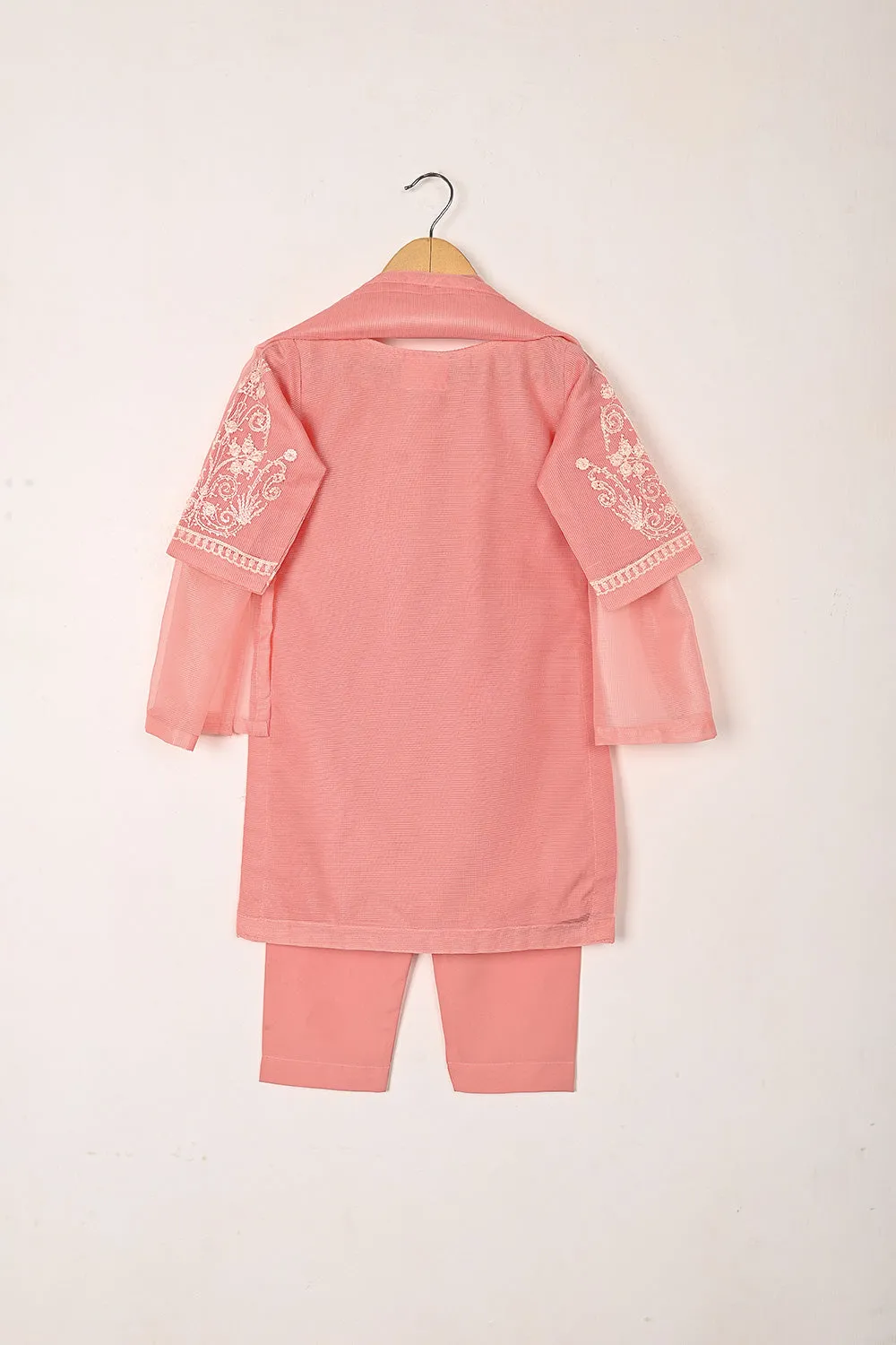 TKF-304-Peach - Kids 3Pc Ready to Wear Javeria Net Embroidered Formal Dress