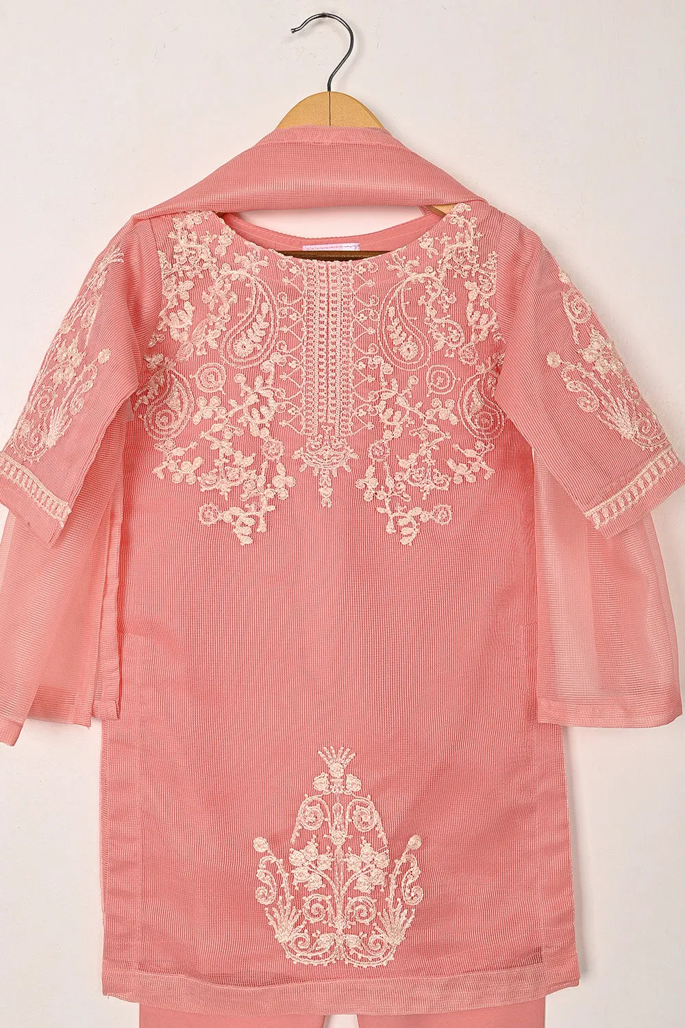 TKF-304-Peach - Kids 3Pc Ready to Wear Javeria Net Embroidered Formal Dress