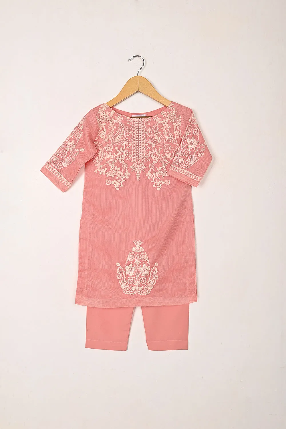 TKF-304-Peach - Kids 3Pc Ready to Wear Javeria Net Embroidered Formal Dress