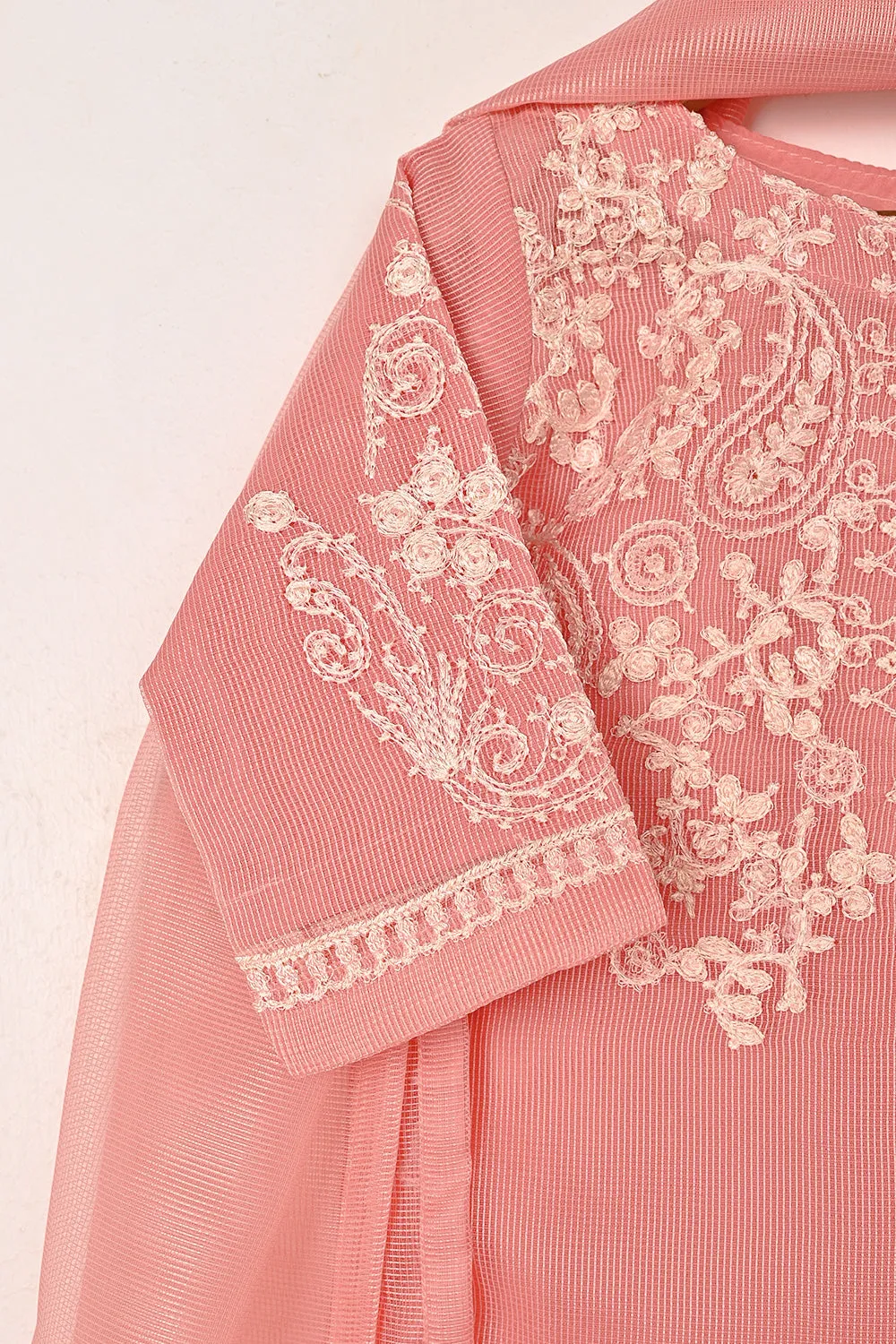 TKF-304-Peach - Kids 3Pc Ready to Wear Javeria Net Embroidered Formal Dress