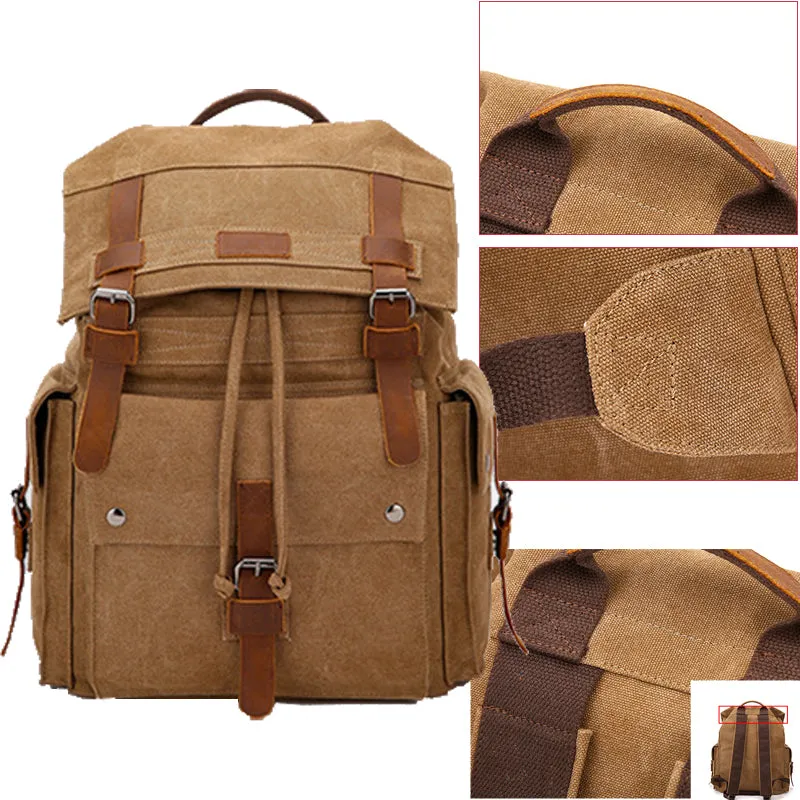 Travel Canvas Backpack Student Drawstring School Bag