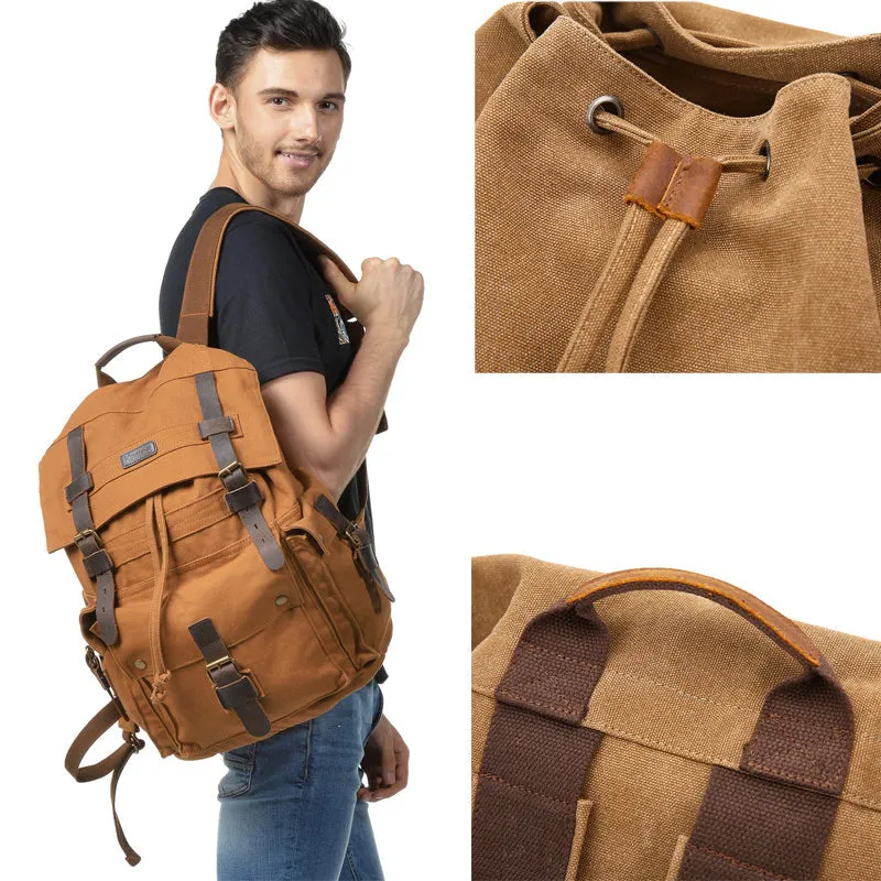 Travel Canvas Backpack Student Drawstring School Bag