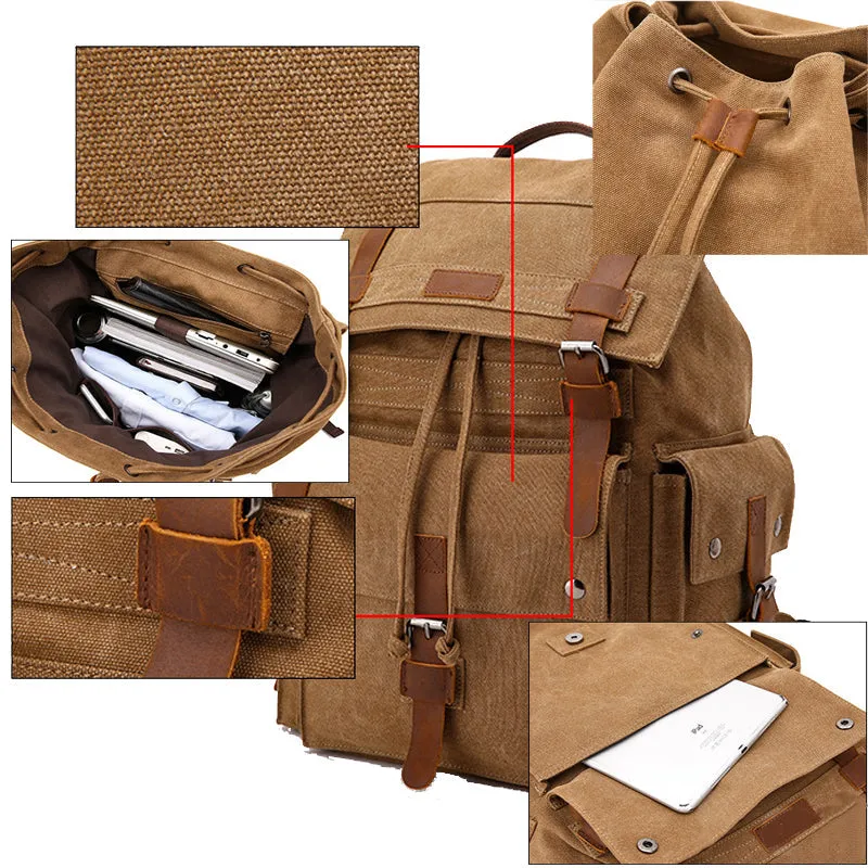 Travel Canvas Backpack Student Drawstring School Bag