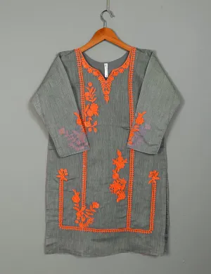 TS-114A-Grey - Paper Cotton Embroidered Stitched Kurti