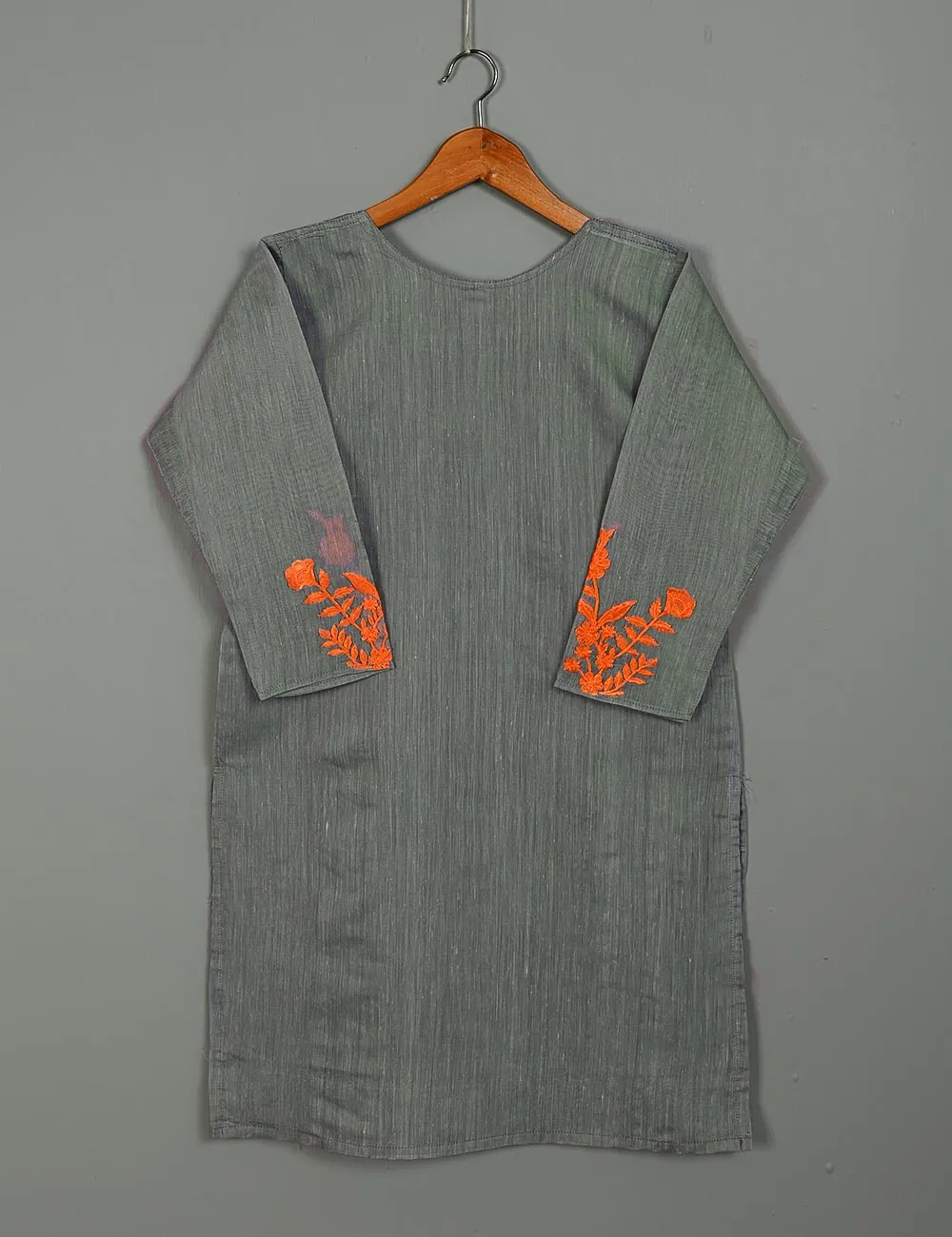 TS-114A-Grey - Paper Cotton Embroidered Stitched Kurti