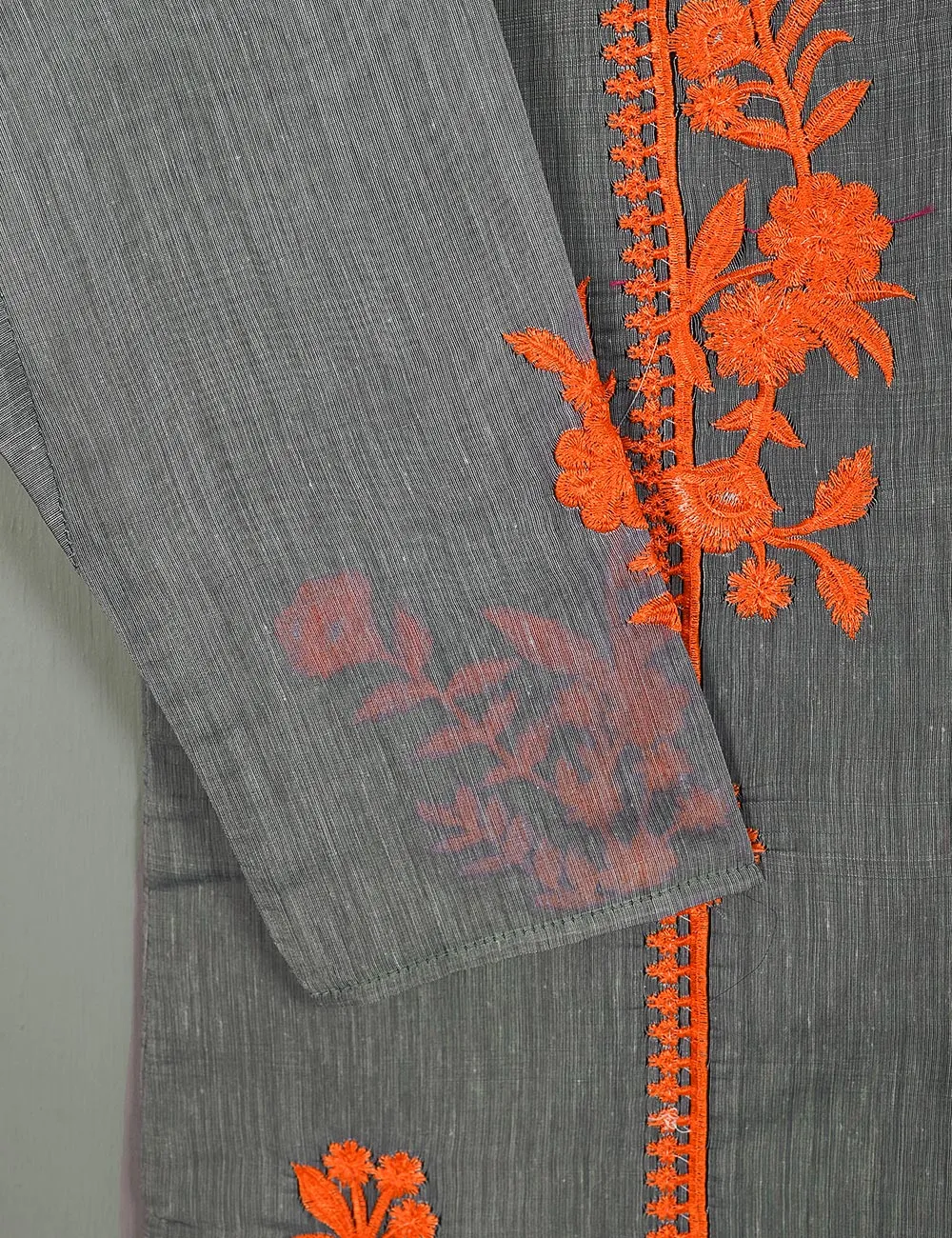 TS-114A-Grey - Paper Cotton Embroidered Stitched Kurti