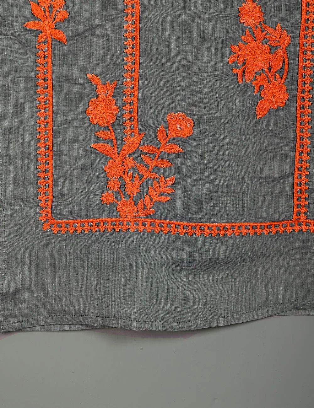 TS-114A-Grey - Paper Cotton Embroidered Stitched Kurti