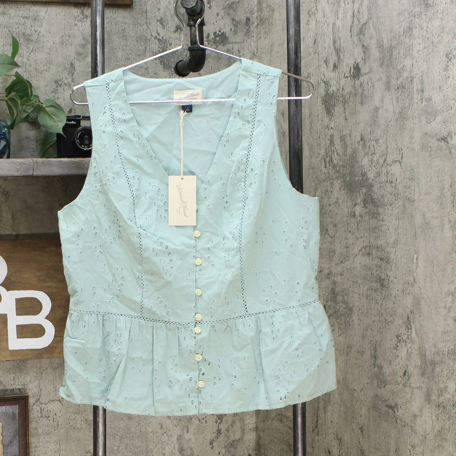 Universal Thread Women's Floral Eyelet Peplum Tank Top Blouse