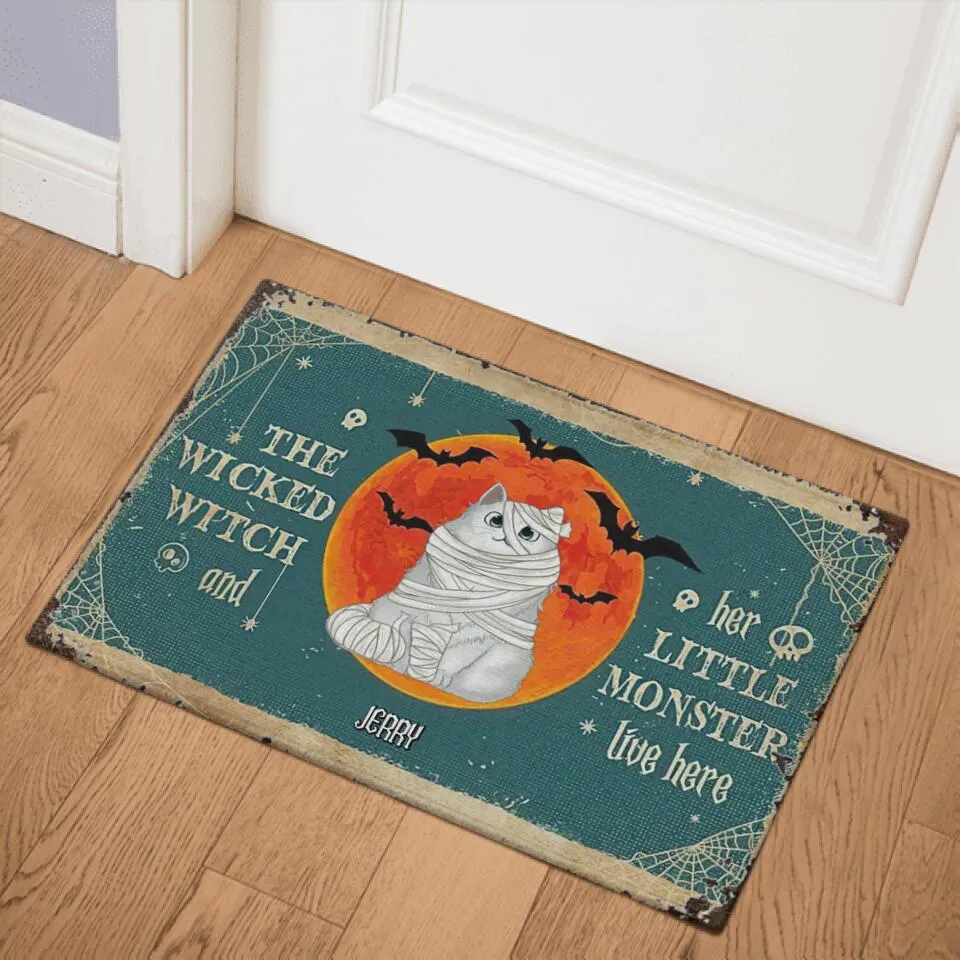 Vintage Halloween Cats Personalized Doormat