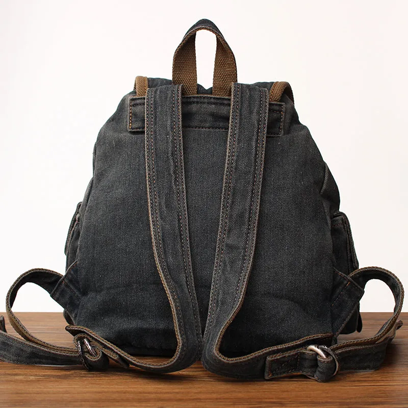 Vintage Womens Denim Backpack School Backpack Bag Blue Denim School Rucksack For Women