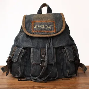 Vintage Womens Denim Backpack School Backpack Bag Blue Denim School Rucksack For Women