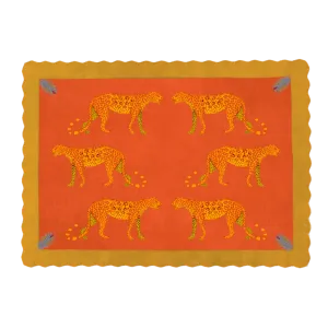 Wandering Leopards in the Desert Scalloped Hand-Tufted Wool Rug