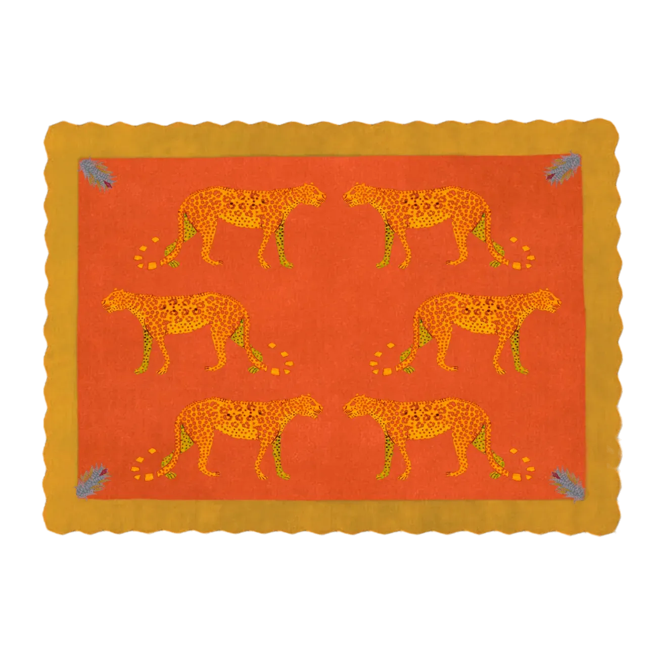 Wandering Leopards in the Desert Scalloped Hand-Tufted Wool Rug
