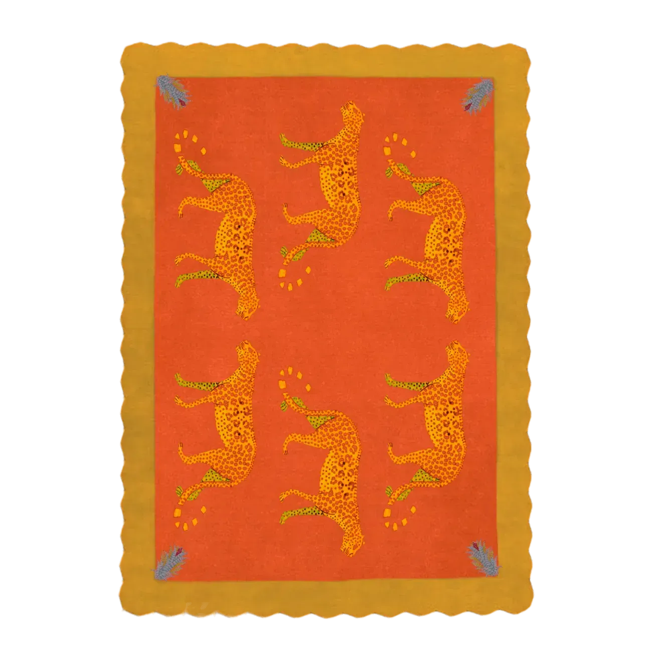 Wandering Leopards in the Desert Scalloped Hand-Tufted Wool Rug