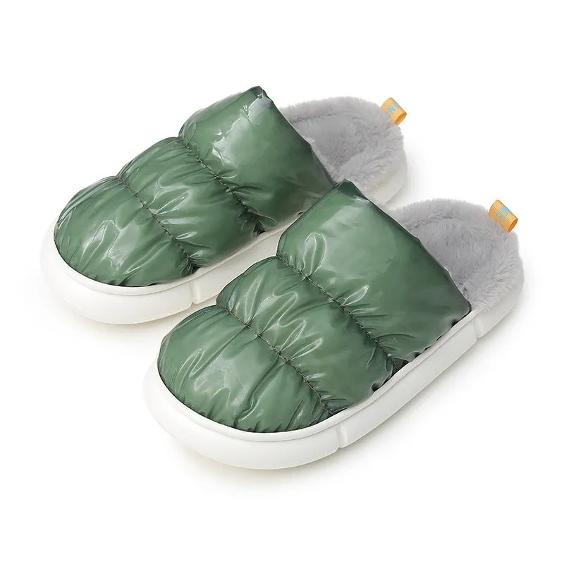 Warm Thick-soled Solid Color Cotton Shoes For Lovers At Home