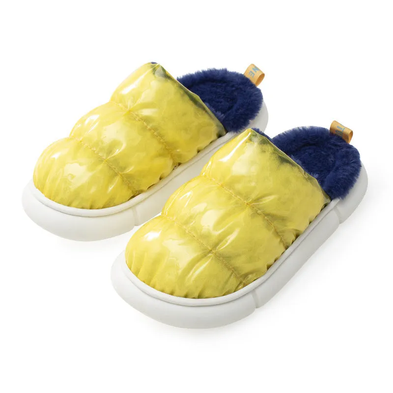 Warm Thick-soled Solid Color Cotton Shoes For Lovers At Home