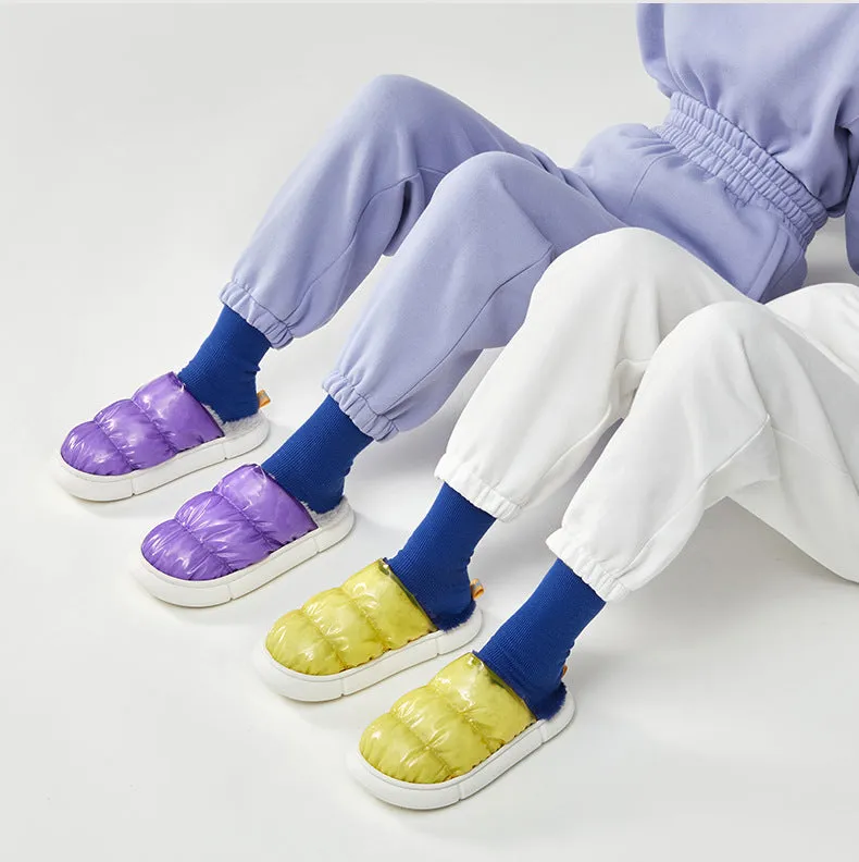 Warm Thick-soled Solid Color Cotton Shoes For Lovers At Home