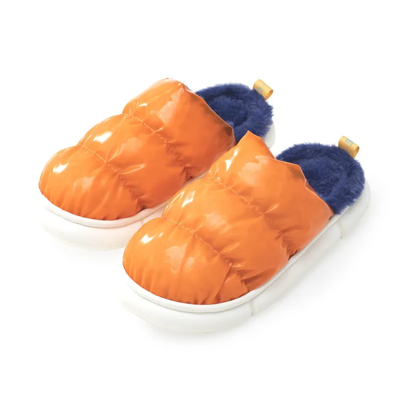 Warm Thick-soled Solid Color Cotton Shoes For Lovers At Home