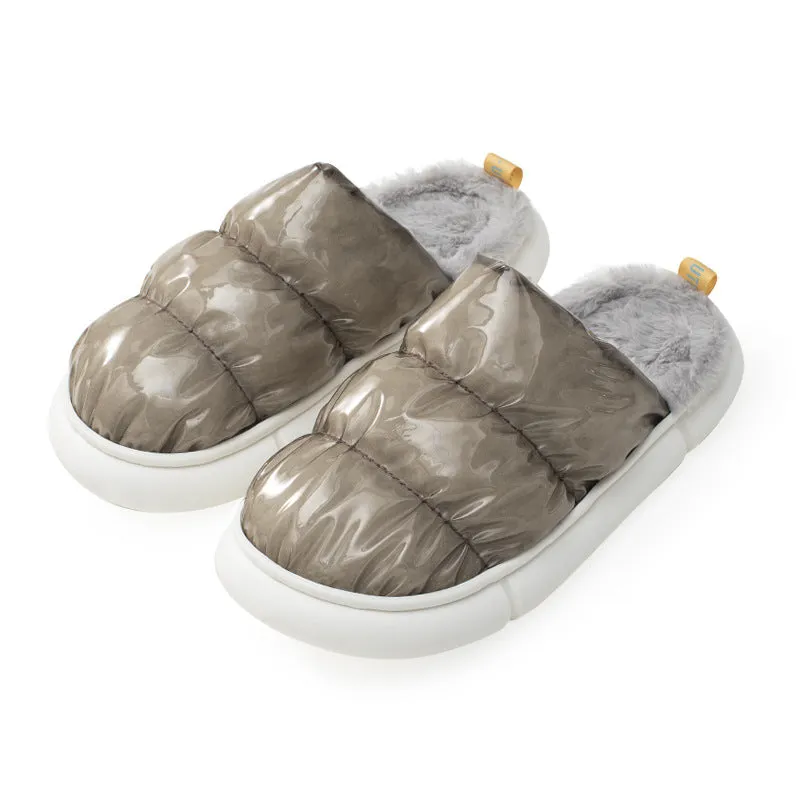 Warm Thick-soled Solid Color Cotton Shoes For Lovers At Home