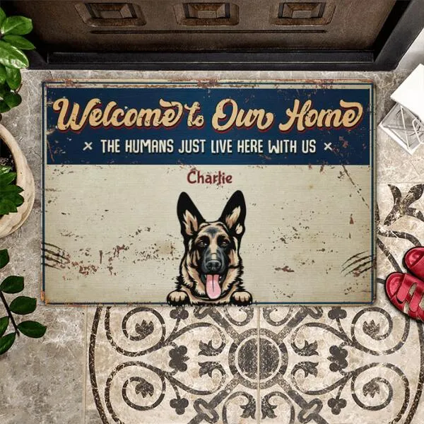 Welcome To Our Home Dog Personalize Doormat - Dogs and Name can be customized