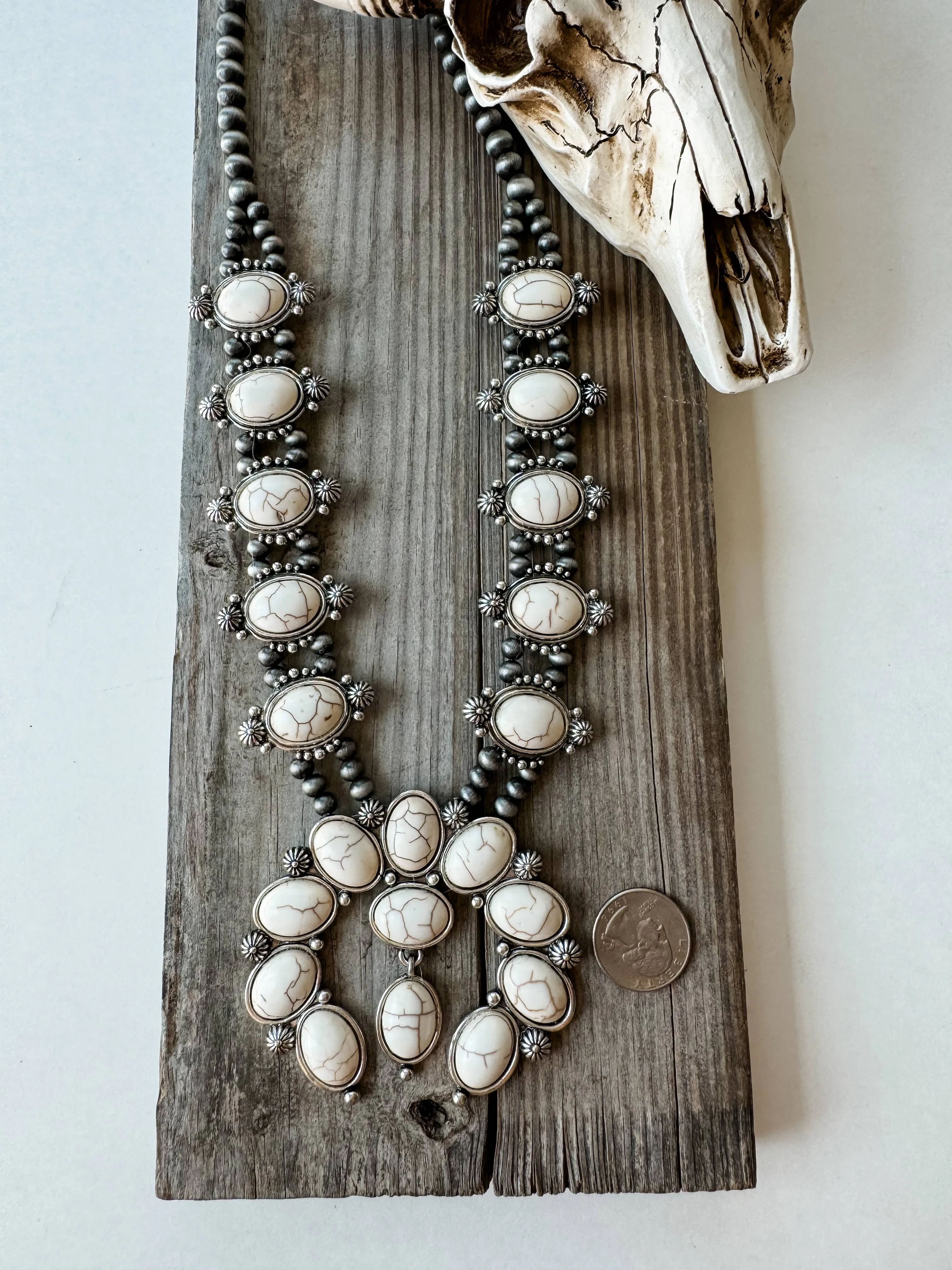 Western Navajo Style Squash Blossom Stone Necklace
