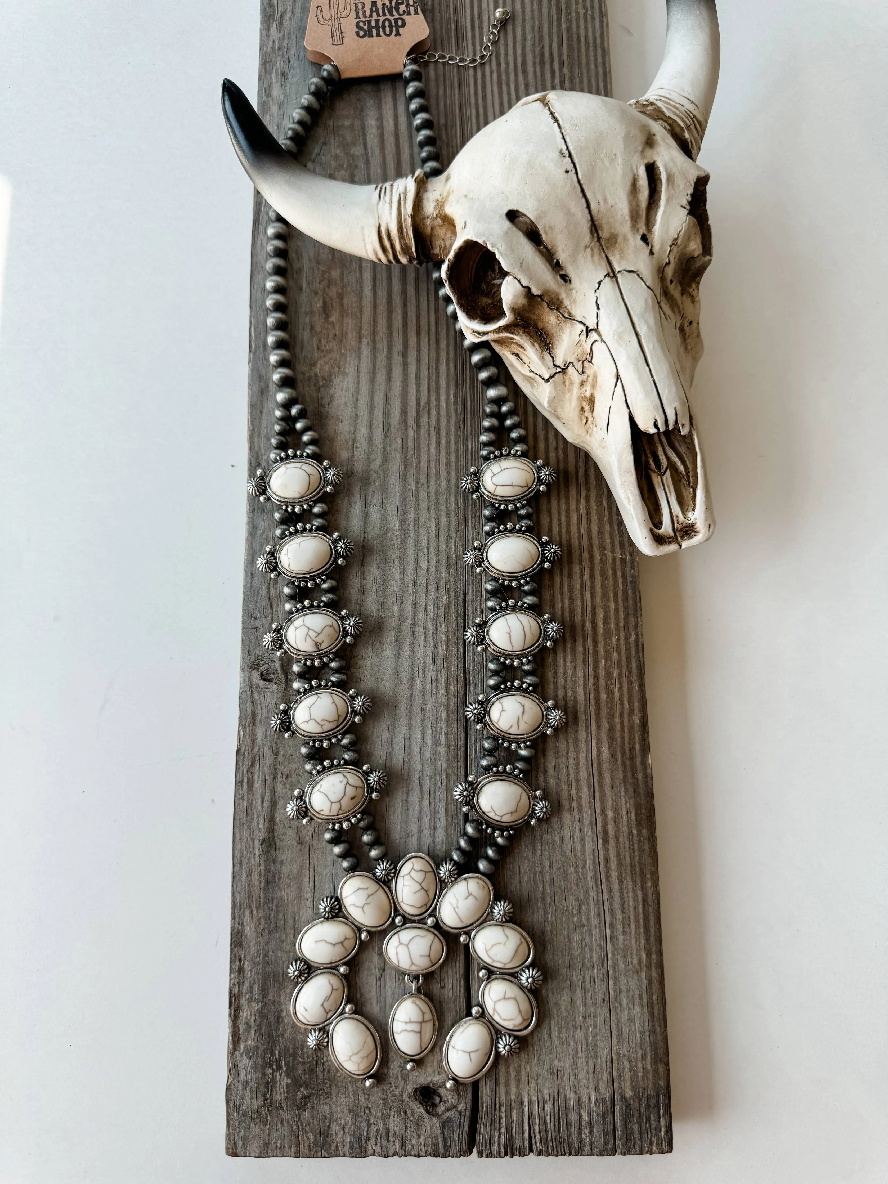 Western Navajo Style Squash Blossom Stone Necklace