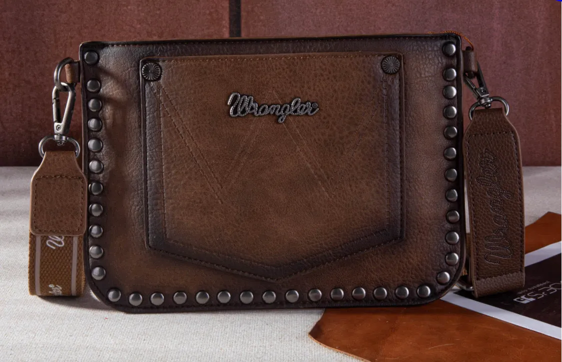 WG65-2004S Wrangler Rivets Studded Wristlet/ Crossbody - Coffee