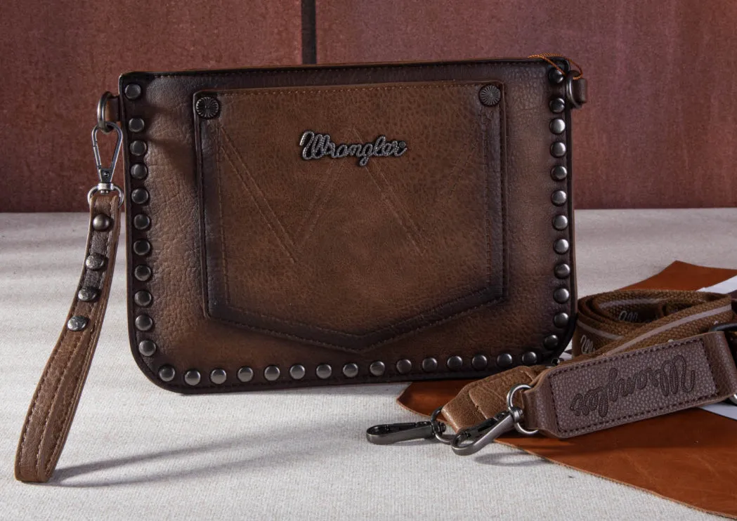 WG65-2004S Wrangler Rivets Studded Wristlet/ Crossbody - Coffee