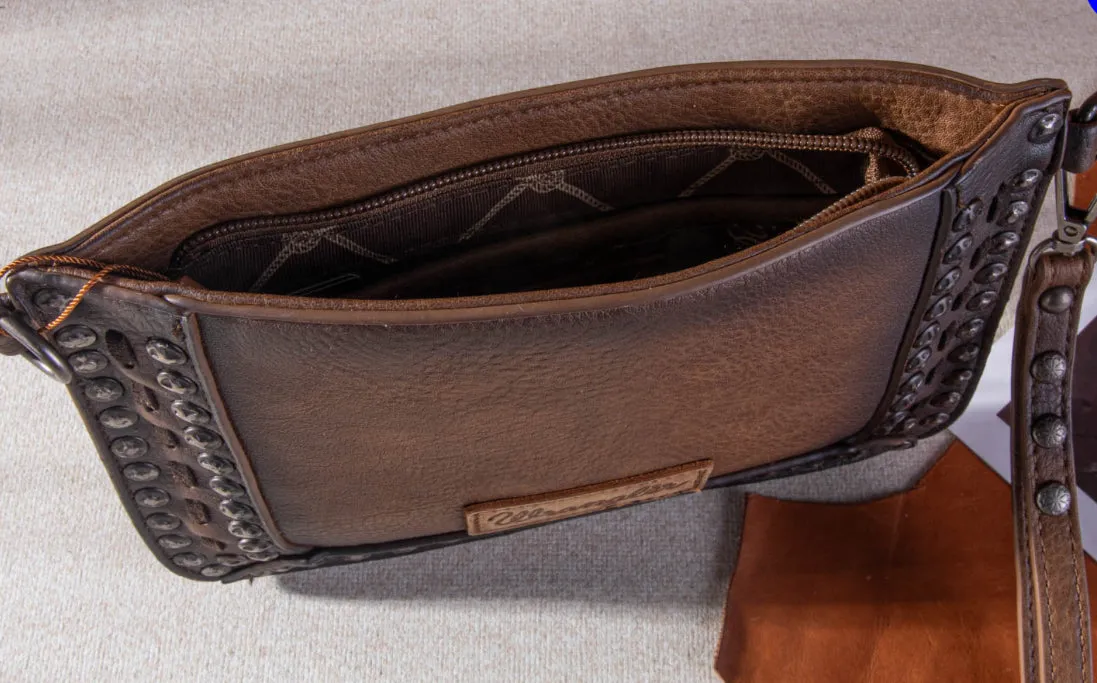 WG65-2004S Wrangler Rivets Studded Wristlet/ Crossbody - Coffee