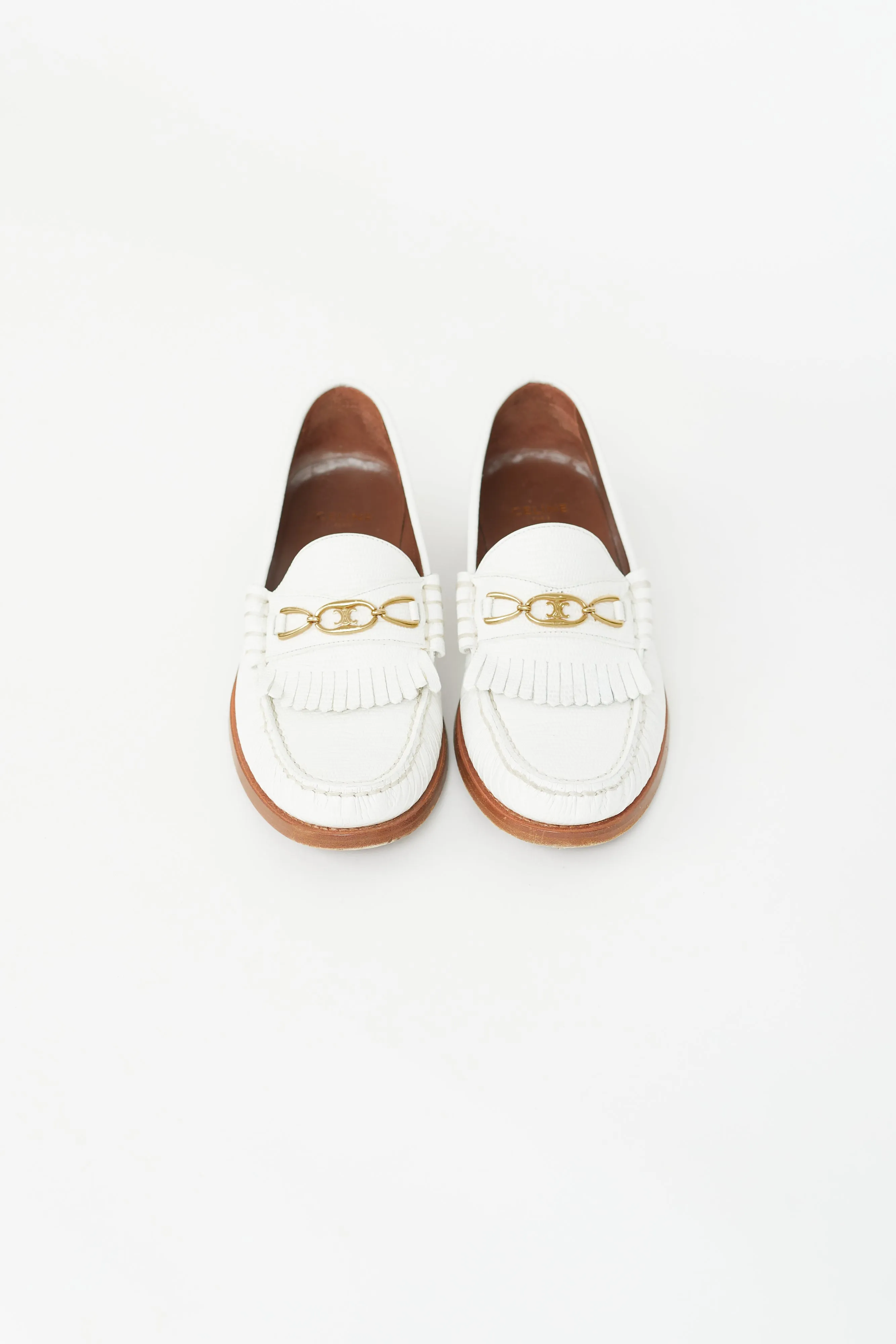 White & Gold Triomphe Embossed Loafer