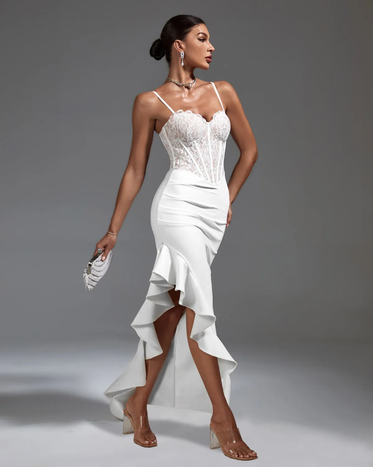 White Lace Corset & Ruffled Bandage Dress